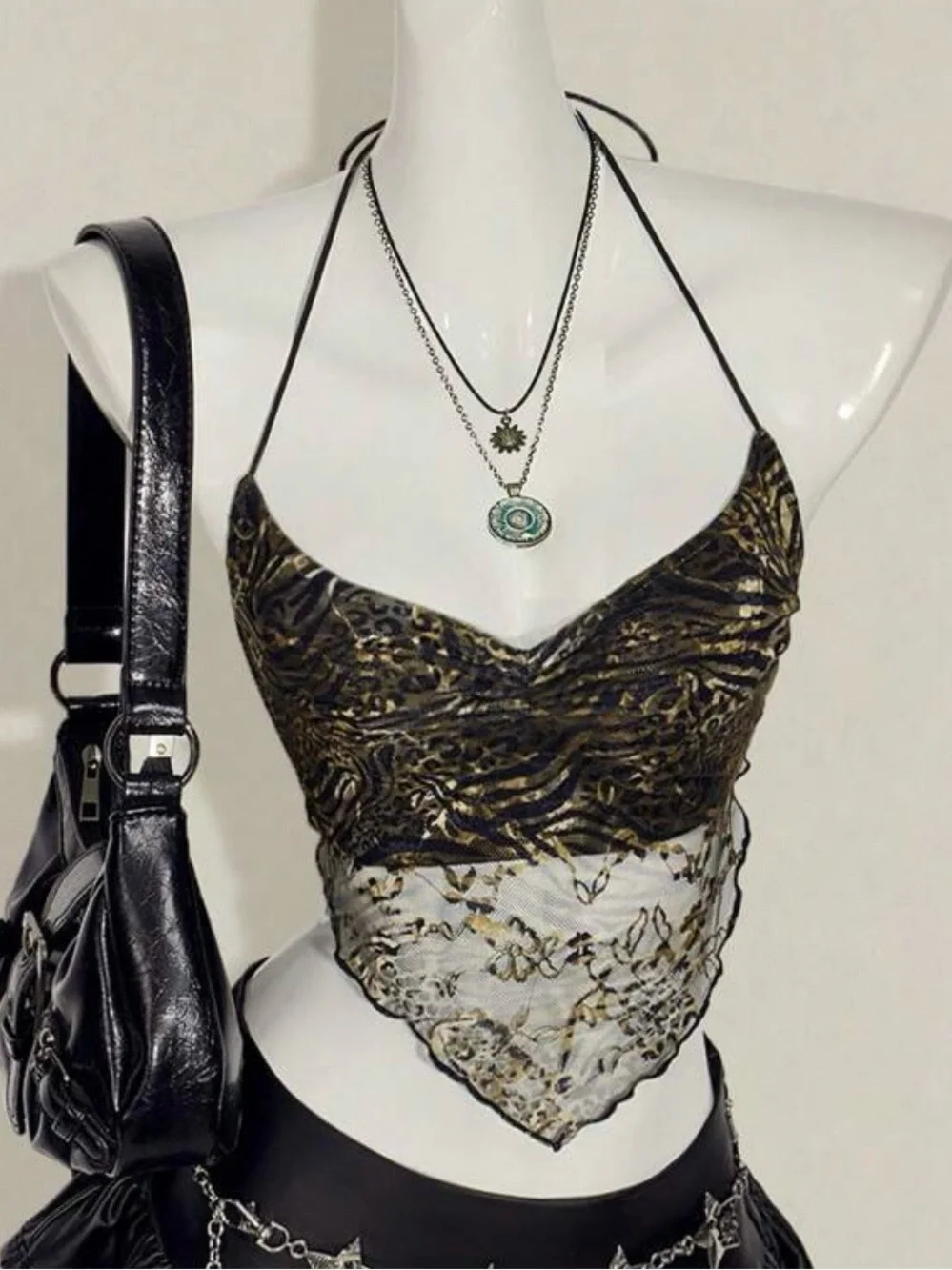 Black & Gold Animal Print Halter Top